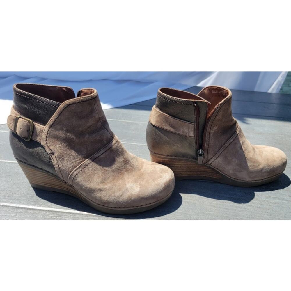 Dansko Brown Suede Wedge Ankle Boots - Picture 6 of 10